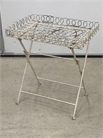 Vintage Folding White Wire Tray Table / Plant
