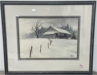 BARN IN SNOW BY LARRY BURTON - PRINT - #638/700