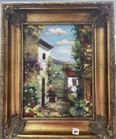 OLD WORLD VIEW FROM THE GARDEN - OIL ON CANVAS -