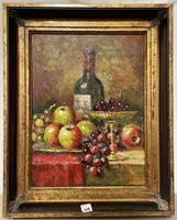 STILL LIFE - FRUIT AND WINE - OIL ON CANVAS -