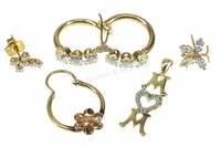 10k Yellow Gold & Cz Earrings & Pendant