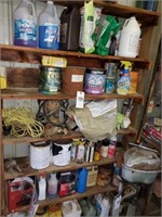 CONTENTS OF WOOD RACK- PAINTS- CLEANERS