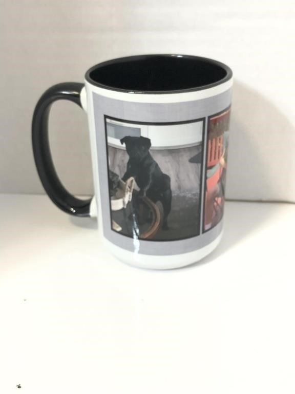 15 oz mug black handle and inner dog and boy
