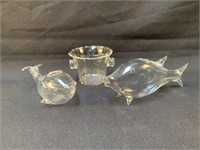 Hand blown glass fish, whale and planter