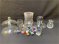 Group of misc glass pieces, colored glass blown