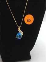 STERLING SILVER NECKLACE & PENDANT WITH BLUE TOPAZ