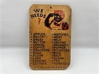 Antique Grocery Shopping List