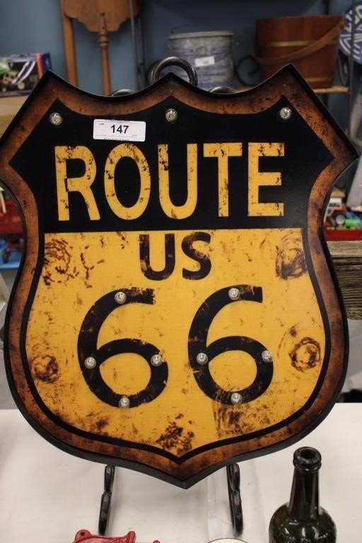 ROUTE 66 LIGHT UP METAL HANGING SIGN
