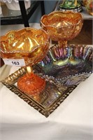SET OF 3 MERIGOLD AND CARNIVAL GLASS