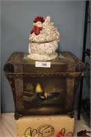 ROOSTER COOKIE JAR AND SMALL ROOSTER TRUNK