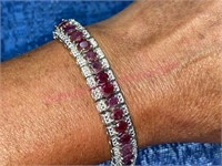 Burmese ruby sterling silver tennis bracelet
