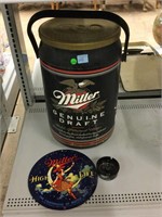 Miller High life cooler, sign and ashtray.