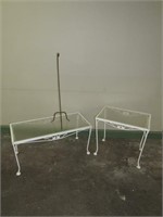 2 Glass Top Patio Tables + Plant Hanger