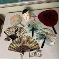 Folding hand fans, mask and more, 9 pc (T1)