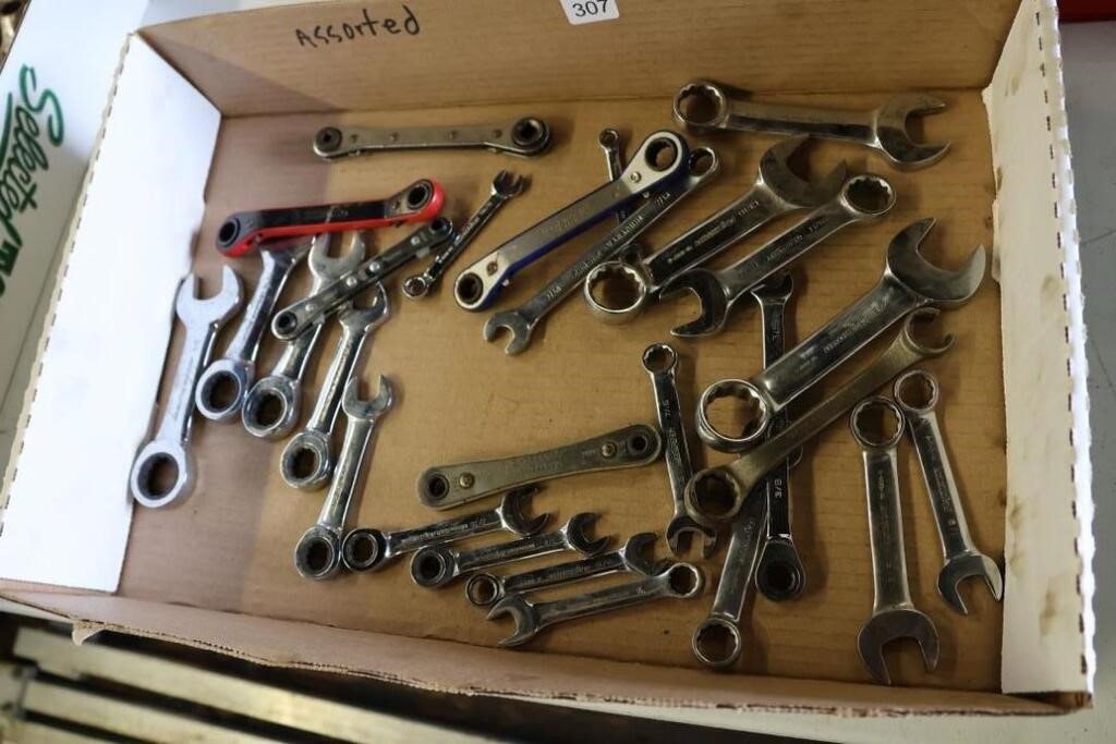 BOX OF ASSORTED WRENCHES