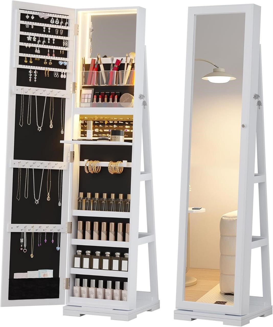 LED Jewelry Armoire with Full Length Mirror