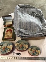 CURTAINS, TINS, WOODEN CHRISTMAS OVAL BOXES