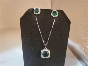 Sterling (925)/synthetic emerald?/CZ? Set