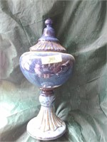 BLUE AND BROWN CERAMIC VASE 16 INCH TALL