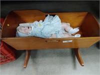 Porcelain-Bodied Doll w/Cradle