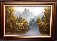 Signed R. Boren Landscape Oil on Canvas Painting