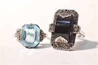 TWO ART DECO STERLING SILVER RINGS