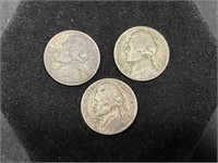 3 1945 Wartime Jefferson Nickels