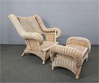 Unique Painted Wicker Chair And Ottoman