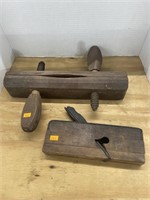 Antique wooden screw clamp and wood plane