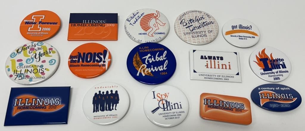 Lot of 15 Illini Homecoming Buttons