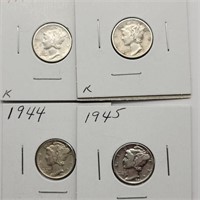 4 MERCURY DIMES 1942, 43, 44 & 45