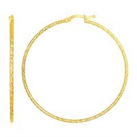 14k Gold Large Textured Hoop Earrings