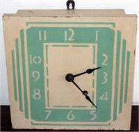 wooden wall clock, 9" square, missing pendulum