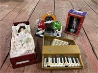 M&M Dispenser, Porcelain Doll, Piano, and Nodder
