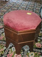 Empire mahogany ottoman with red velvet seat