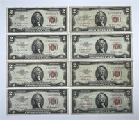 1953 & 1963 $2 Red Seal US Note 8-Piece Lot
