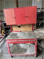 workbench with pegboard back, on wheels