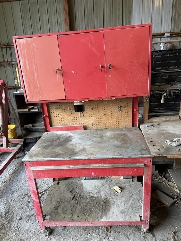 workbench with pegboard back, on wheels