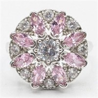 Ladies Sterling Silver White & Pink Sapphire Ring