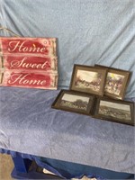 4 pictures and Home Sweet Home sign