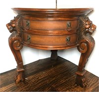 Round Accent Table Three Lion Head