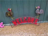 Metal Welcome Sign w/Roosters