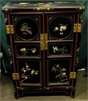 Furniture Vintage Black Lacquer Asian Cabinet