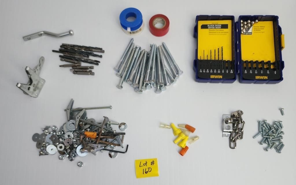 Misc drill bits, anchor bolts, latch, door safety