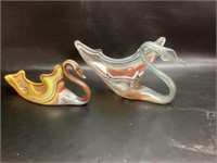 2 Mid Century Art Glass Swans