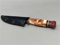 Hunting Knife Bone Handle w Sheath VTG