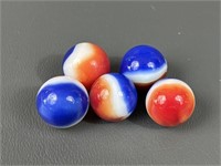 Five Akro Agate 5/8" Patriotic Marbles