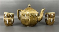 Vintage Drip-Glaze Pottery Tea Set