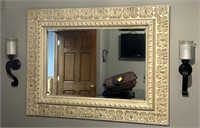 Decorative Large Framed Mirror and Pair of Wall