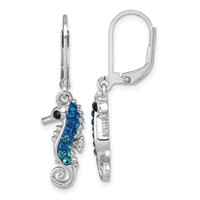 Sterling Silver- Crystal Seahorse Dangle Earrings